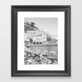 Amalfi Coast Beach Photo | Black And White Travel Photography Art Print | Summer In Italy Framed Art Print