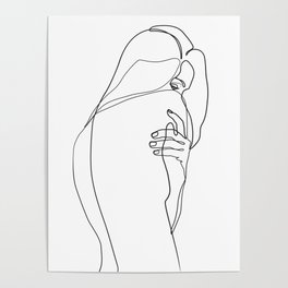 Woman line drawing, minimal single line art Poster
