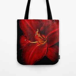 Red Lily On Black Tote Bag