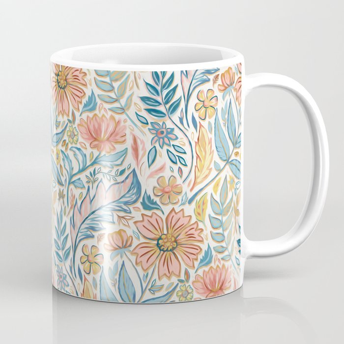 Soft Peach and Blue Art Nouveau Floral Coffee Mug