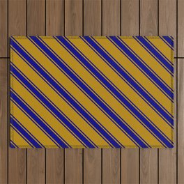 [ Thumbnail: Dark Goldenrod & Blue Colored Stripes Pattern Outdoor Rug ]
