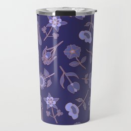 Floral pattern in very peri with a blue background Travel Mug