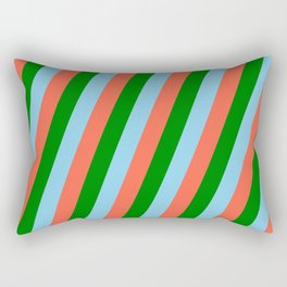 [ Thumbnail: Sky Blue, Red, and Green Colored Stripes Pattern Rectangular Pillow ]