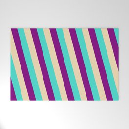[ Thumbnail: Turquoise, Purple & Tan Colored Stripes/Lines Pattern Welcome Mat ]