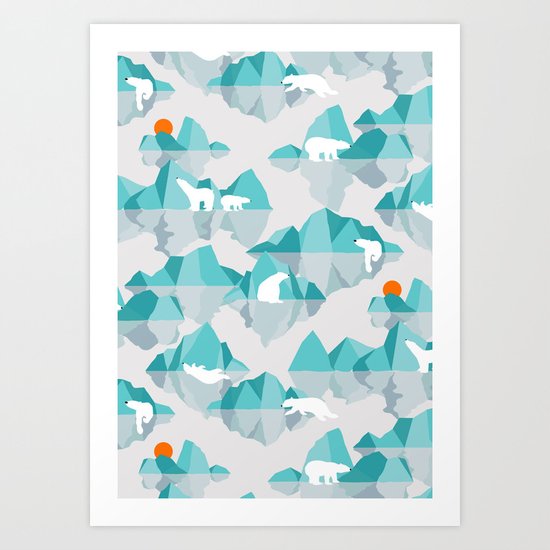 polar bear on floating iceberg Art Print