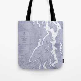 Puget Sound Washington State Nautical Chart Map Print 1956 Blue, Map Art Prints Tote Bag