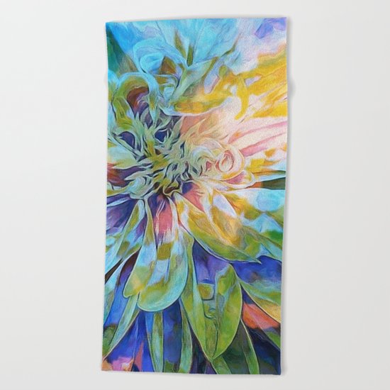 Rainbow Floral Blue Beach Towel