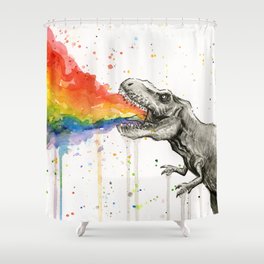 T-Rex Rainbow Puke Shower Curtain