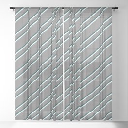 [ Thumbnail: Gray, Dark Slate Gray, and Light Cyan Colored Striped/Lined Pattern Sheer Curtain ]