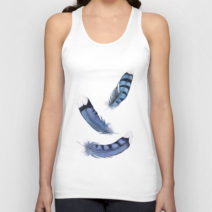 Falling Feather, Blue Jay Feather, Blue Feather watercolor painting by Suisai Genki Tank Top