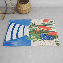 Nautical Striped Vase of Flowers Rug | Stripe, Nature, Nautical, Treat, Bouquet, Matisse, Vase, Watercolor, Modern, Stilllife 