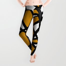 Black Lines Mustard Yellow Accent And White Background Abstract Leggings