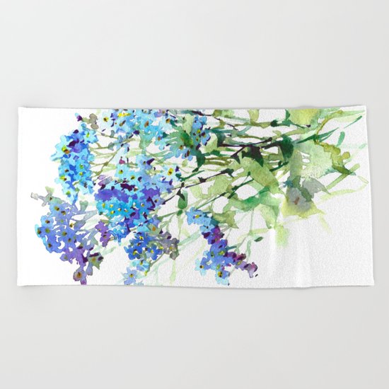 Forget-me-not watercolor aquarelle flowers Beach Towel