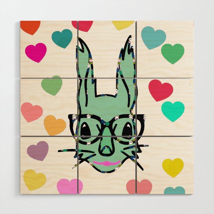 Bunny Wabbit Hearts Wood Wall Art