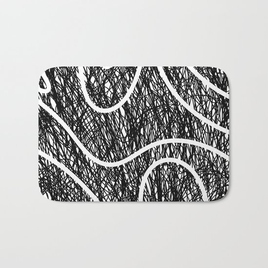 Scribble Ripples - Abstract Black and White Ink Scribble Pattern Bath Mat