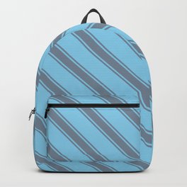 [ Thumbnail: Sky Blue and Light Slate Gray Colored Stripes Pattern Backpack ]