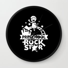 Preschool Rock Star Cute Kids Illustration Wall Clock
