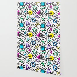 90s Kid Design Pattern Collection ~ 2 Abstract Shapes Over Black and White Wallpaper