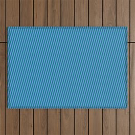 [ Thumbnail: Cornflower Blue & Teal Colored Lined Pattern Outdoor Rug ]