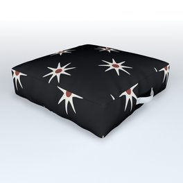 Atomic mid century retro star flower pattern in black background Outdoor Floor Cushion