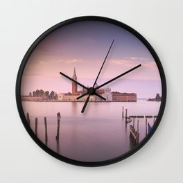 Venice lagoon, San Giorgio church and gondolas at sunrise. Italy Wall Clock