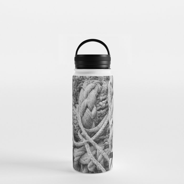 Nautical Rope Fishing Nets Boat Seafood Black and White Pacific Northwest Ocean Beach Restaurant Industrial Shipyard Water Bottle