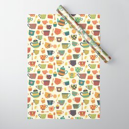 Vintage tea party - tea cups and sweets beige Wrapping Paper