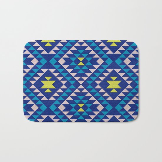Tribal geometric pattern - blue Bath Mat