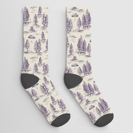 Purple Alien Abduction Toile De Jouy Pattern Socks