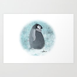 Baby Penguin Watercolor Art Print | Fluffy, Digital, Christmas, Graphicdesign, Snow, Watercolor, Acrylic, Xmas, Baby, Bird 