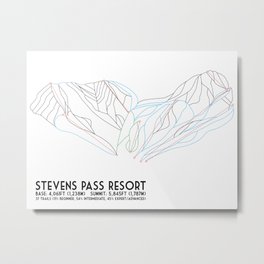 Stevens Pass, WA - Minimalist Trail Map Metal Print | Illustration, Graphic Design, Vector, Abstract 