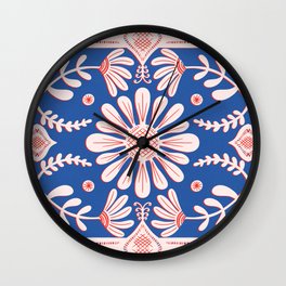 Boho Florals White Blue Red Wall Clock
