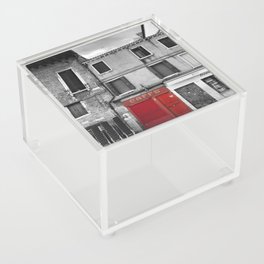 Red Caffe in Venice Black and White Photography Acrylic Box