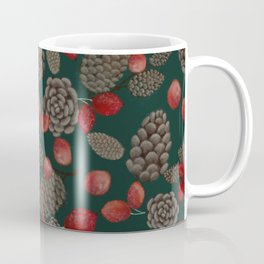 Red Berry x Pinecone pattern dark green Coffee Mug