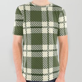 Herbal Green Chive Tartan Plaid Pattern All Over Graphic Tee