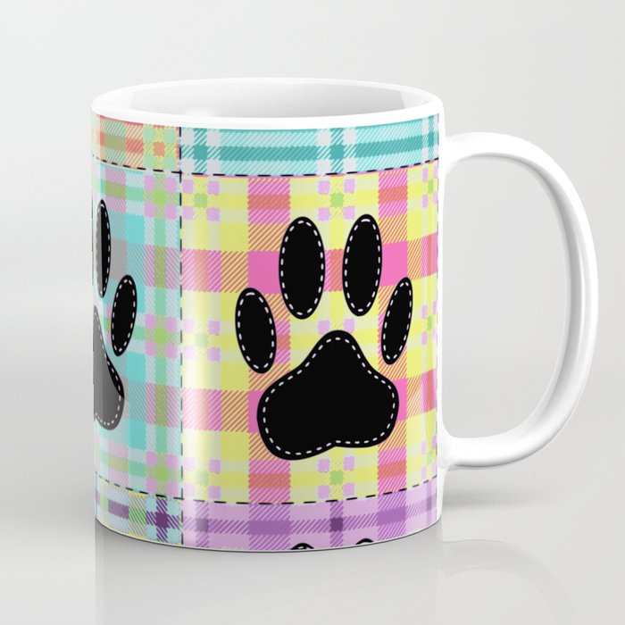 Colorful Quilt Dog Paw Print Drawing Coffee Mug