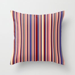 [ Thumbnail: Eyecatching Grey, Dark Slate Blue, Maroon, Beige, and Light Coral Colored Striped Pattern Throw Pillow ]