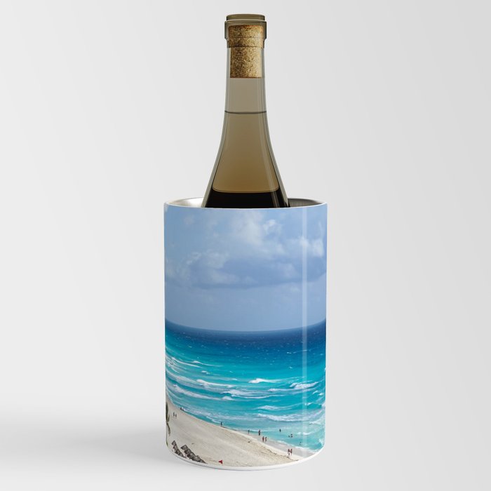 Mexico Photography - Exotic Beach By The Blue Ocean Water Wine Chiller