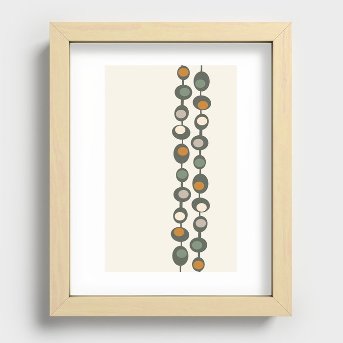 Retro Mid Century Baubles in Olive Green, Orange and Cream Recessed Framed Print