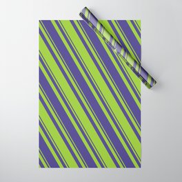 [ Thumbnail: Dark Slate Blue and Green Colored Stripes Pattern Wrapping Paper ]
