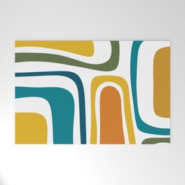 Palm Springs Midcentury Modern Abstract in Moroccan Teal, Orange, Mustard, Olive, and White Welcome Mat