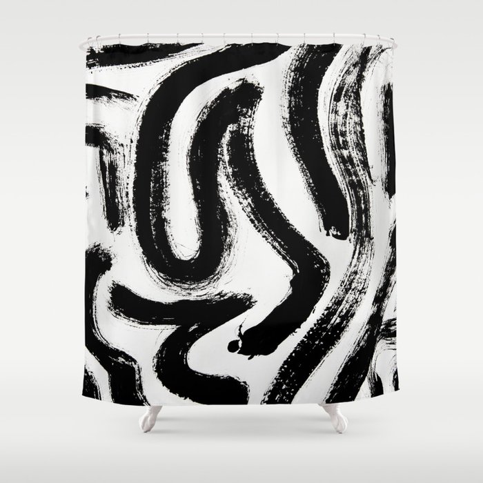 Black and White Abstract Pattern 1: A minimal black and white pattern by Alyssa Hamilton Art Shower Curtain