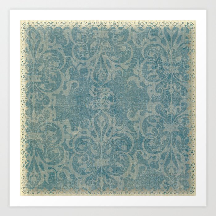 Antique rustic teal damask fabric Kunstdrucke Antique rustic teal damask fabric Kunstdrucke