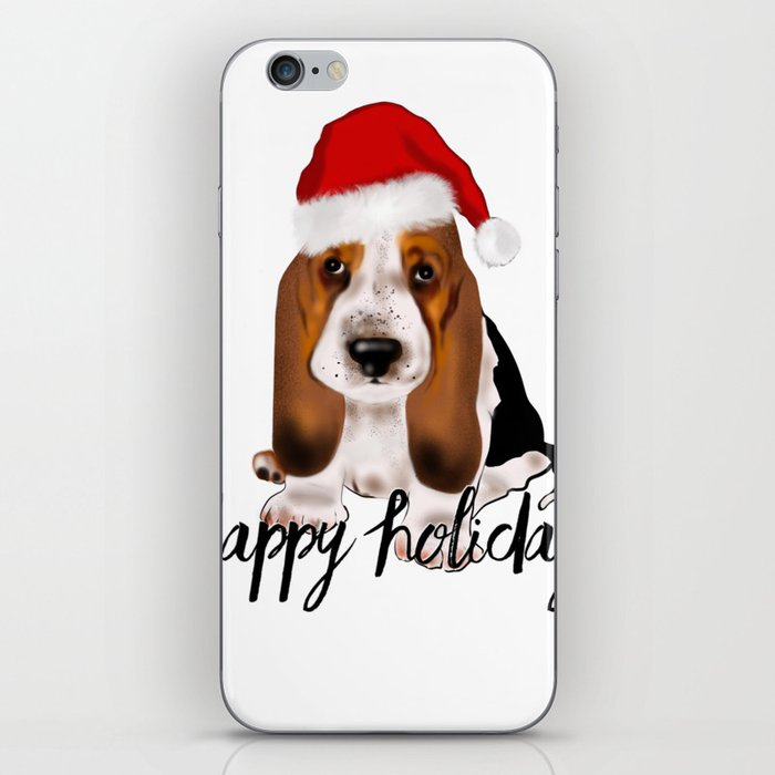 Cute Santa basset hound dog.Christmas puppy gift idea iPhone Skin