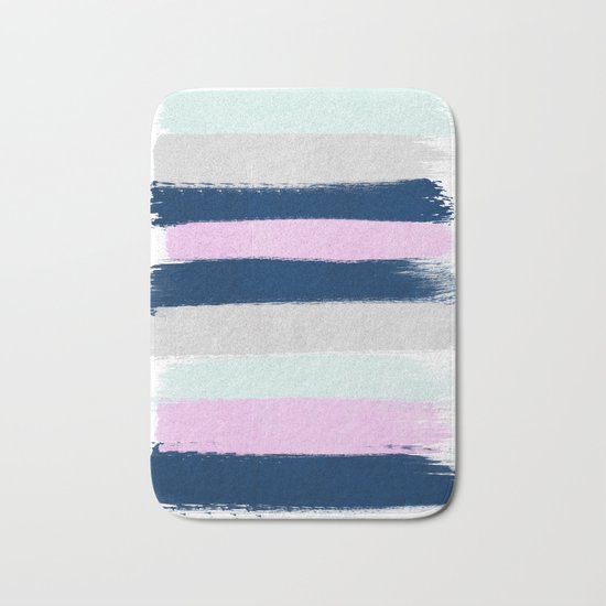 Stripes painterly pastel trendy color way throwback retro palette 80s 90s style Bath Mat
