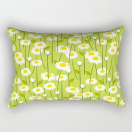 Retro Modern Daisy Flowers Green Rectangular Pillow