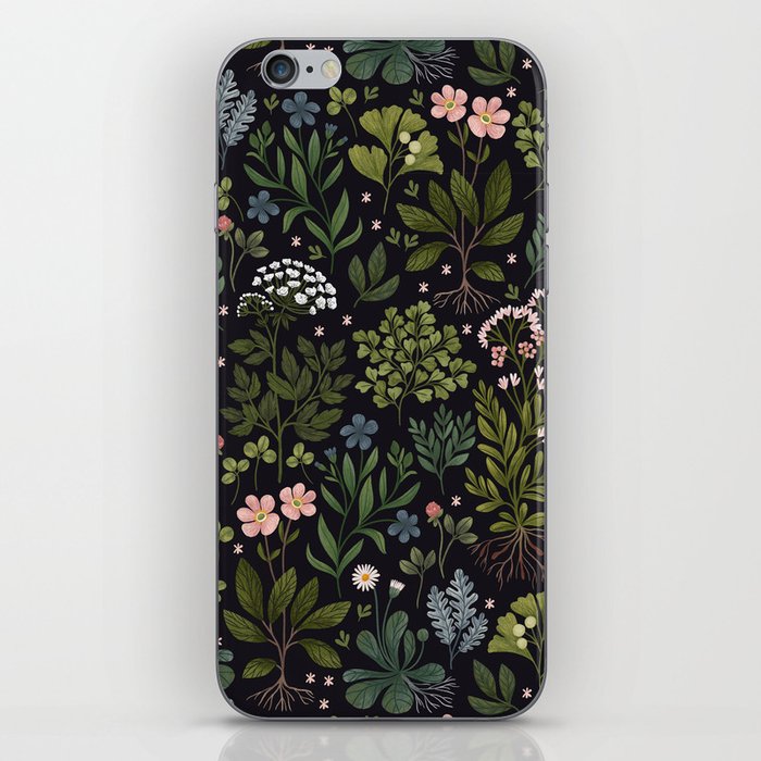 Herbarium ~ vintage inspired botanical art print ~ black iPhone Skin
