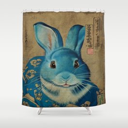 Japanese blue Rabbit  Shower Curtain