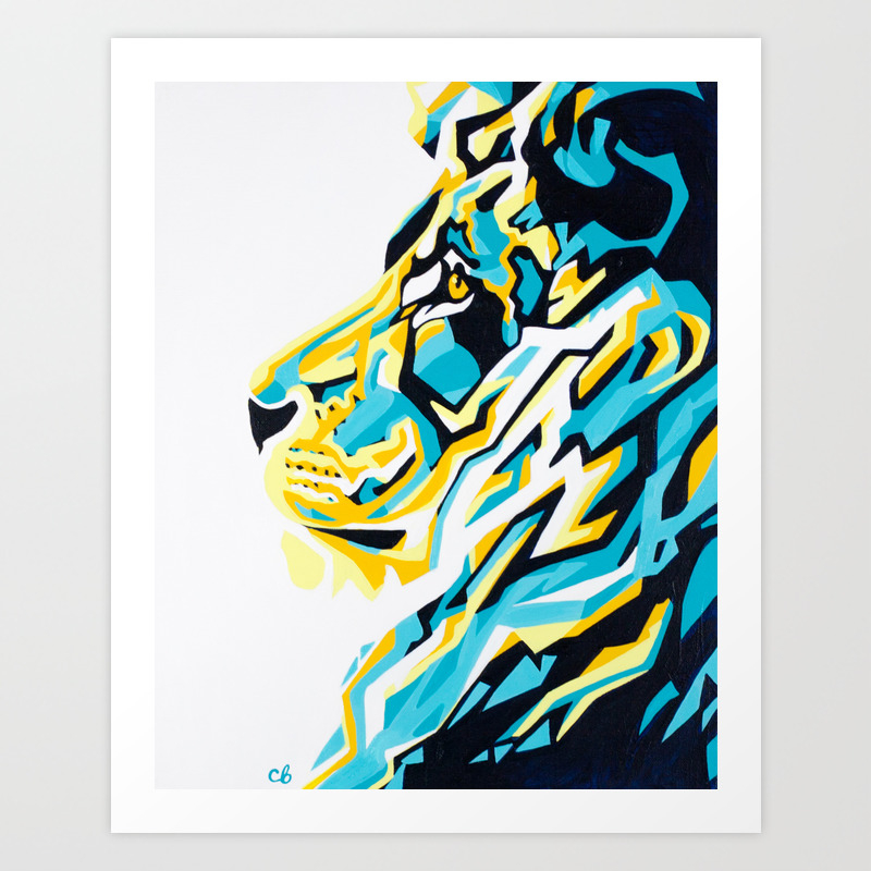 Yellow Blue Geometric Lion Profile Art Print By Cheneybell Society6
