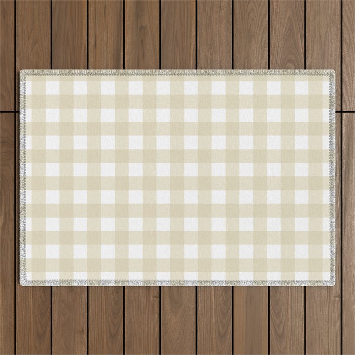 Beige Pastel Farmhouse Style Gingham Check Outdoor Rug